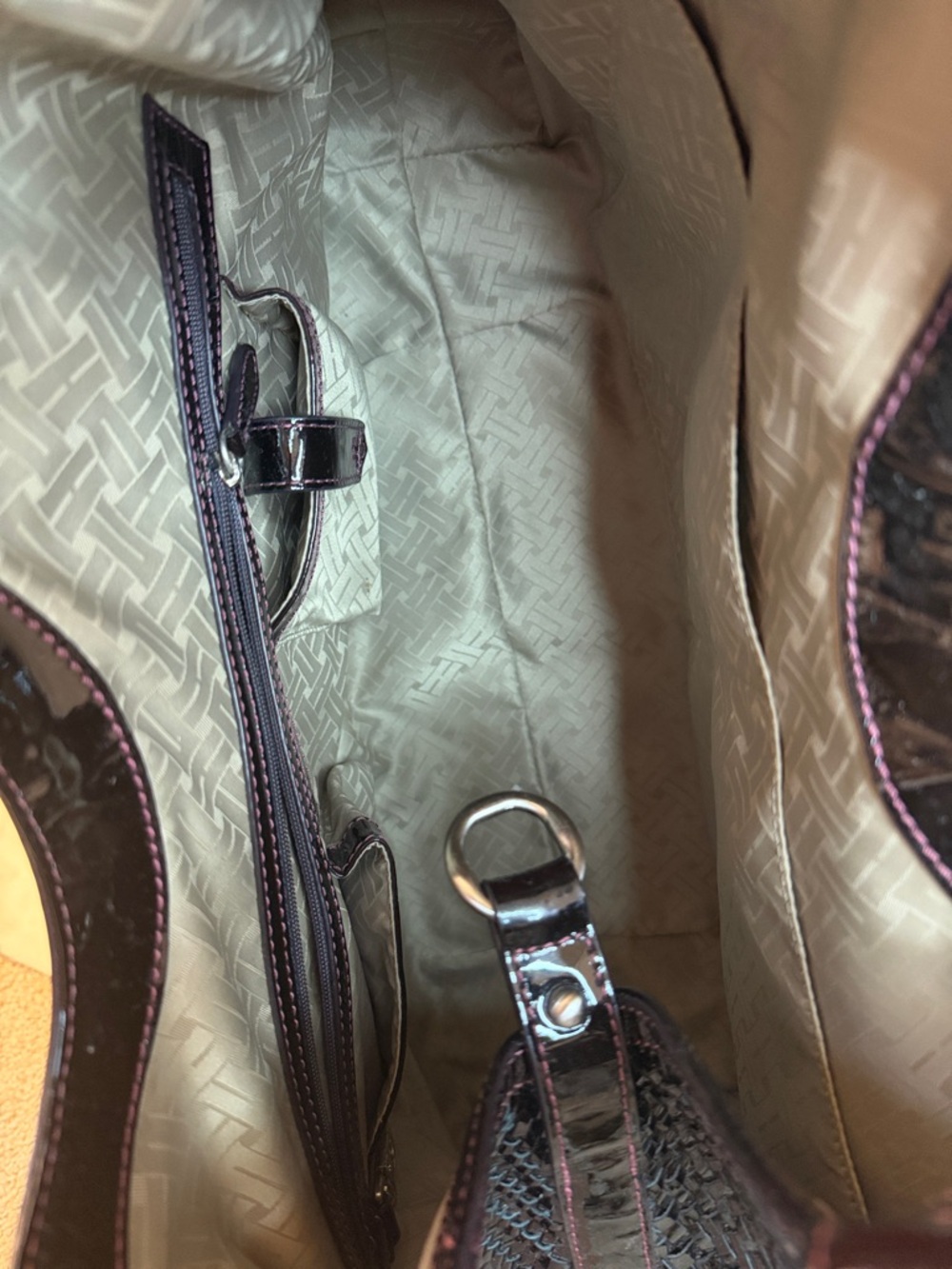Cole Haan Genevieve Triangle Tote Plum Woven Shoulder Bag with Dustbag - Picture 6 of 10